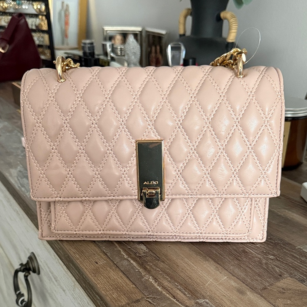 Aldo Blush Quilted Shoulder Bag with Gold Accents